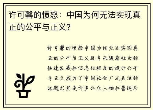 许可馨的愤怒：中国为何无法实现真正的公平与正义？