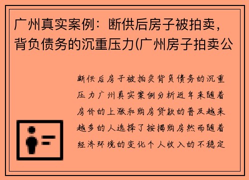 广州真实案例：断供后房子被拍卖，背负债务的沉重压力(广州房子拍卖公告)