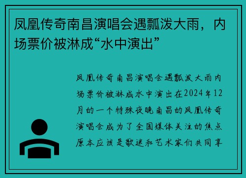 凤凰传奇南昌演唱会遇瓢泼大雨，内场票价被淋成“水中演出”