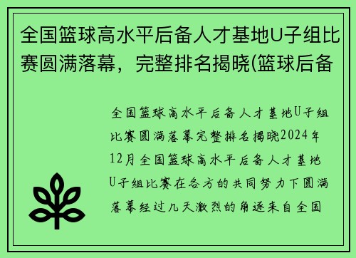 全国篮球高水平后备人才基地U子组比赛圆满落幕,完整排名揭晓(篮球后备人才培养基地) 全国篮球高水平后备人才基地U子组比赛圆满落幕,完整排名揭晓(篮球后备人才培养基地)