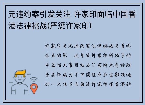 元违约案引发关注 许家印面临中国香港法律挑战(严惩许家印)