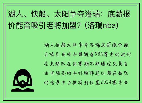 湖人、快船、太阳争夺洛瑞：底薪报价能否吸引老将加盟？(洛瑞nba)