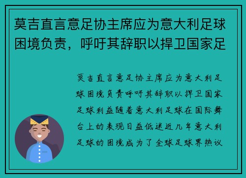 莫吉直言意足协主席应为意大利足球困境负责，呼吁其辞职以捍卫国家足球利益