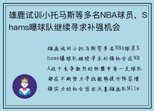 雄鹿试训小托马斯等多名NBA球员，Shams曝球队继续寻求补强机会